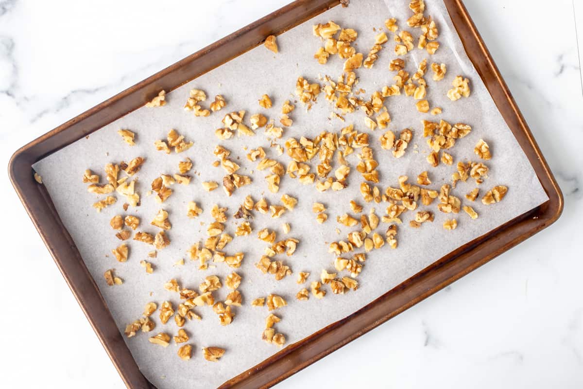 Walnuts on a lined cookie sheet