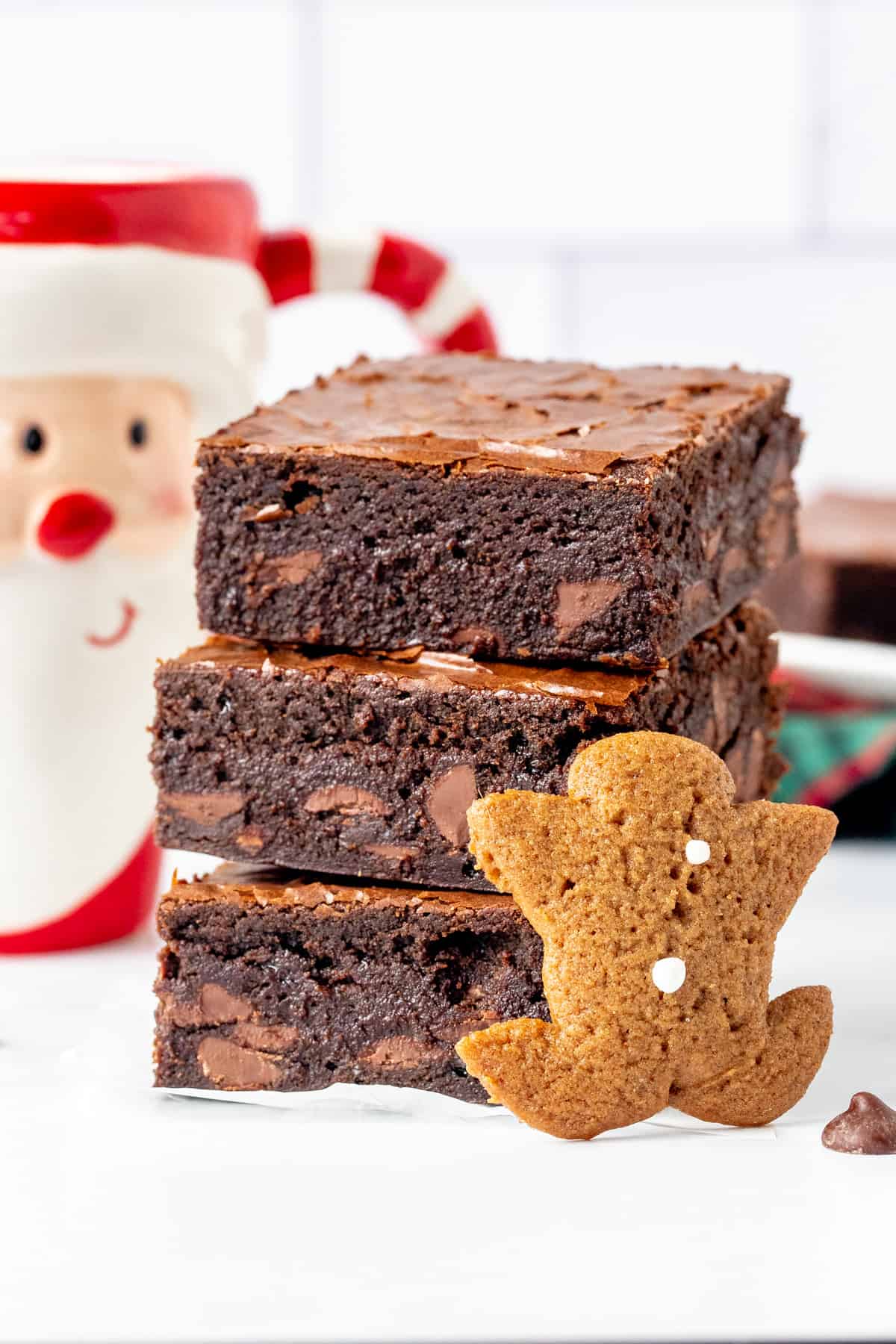 Three gingerbread brownies, one on top of each other