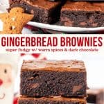 These gingerbread brownies are thick and fudgy with a delicious chocolate gingerbread flavor. They have crinkly tops and are filled with chocolate chips. The combination of warm gingerbread spices, molasses and dark chocolate make for a unique flavor that's grown-up and perfect for Christmas. #brownies #gingerbread #christmas #recipes #gingermolasses #christmasdesserts #desserts from Just So Tasty