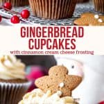 These gingerbread cupcakes that are moist and tender with a delicious gingerbread flavor. Then they're frosted with tangy cinnamon cream cheese frosting that complements the gingerbread perfectly. The classic holiday flavor makes these the perfect Christmas cupcake! #gingerbread #cupcakes #creamcheesefrosting #cinnamoncreamcheesefrosting #christmas #recipe #holidays #baking from Just So Tasty