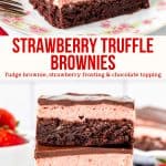 These strawberry truffle brownies have three delicious layers for the perfect chocolate and strawberry treat. They start with fudge brownie. Then the middle is a creamy strawberry frosting made with real berries and they're topped with even more chocolate. #strawberry #truffle #brownies #recipe #lawyered #strawberryfrosting #valentinesday #recipe from Just So Tasty