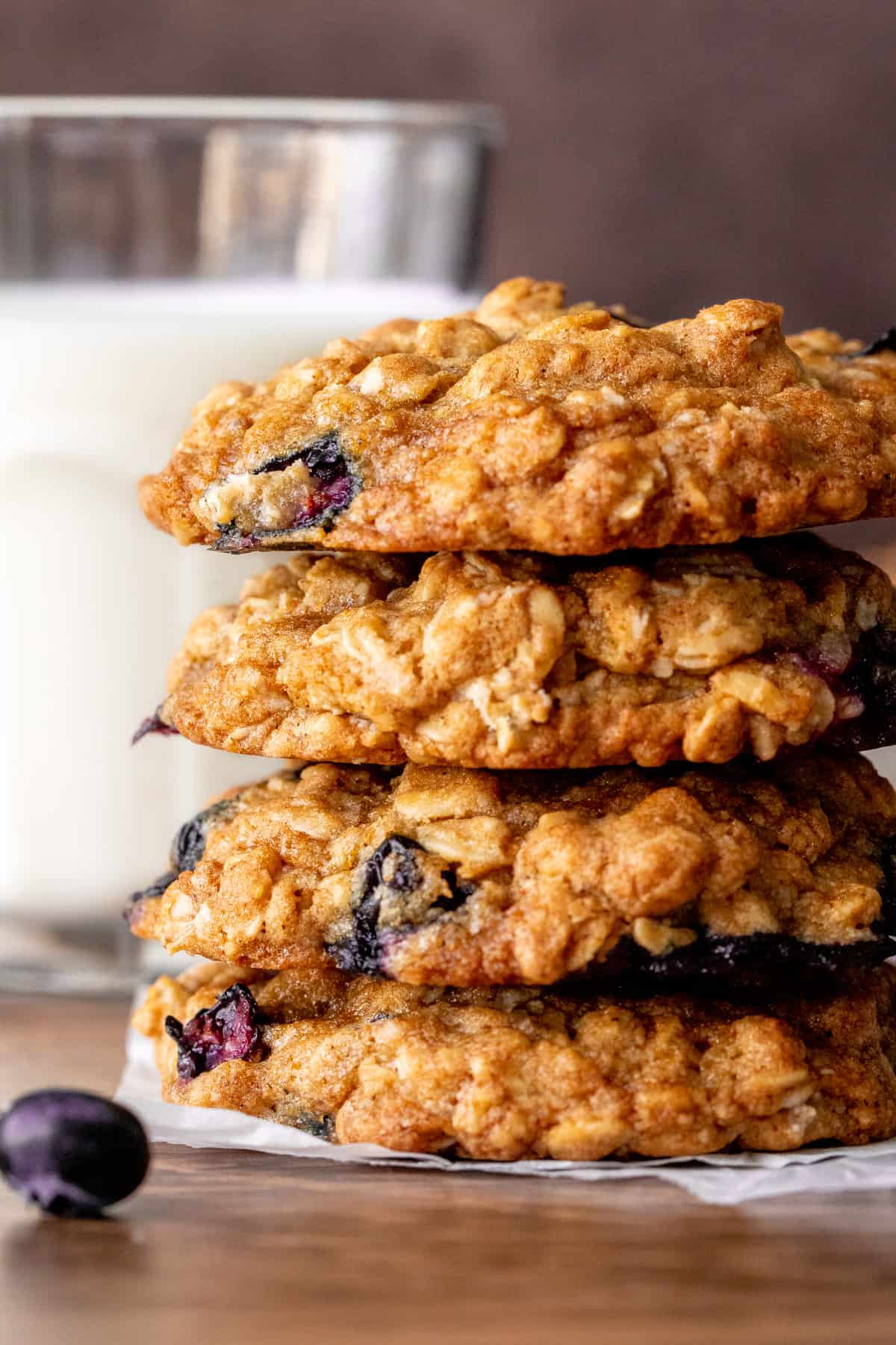 Stack of 4 blueberry oatmeal cookies
