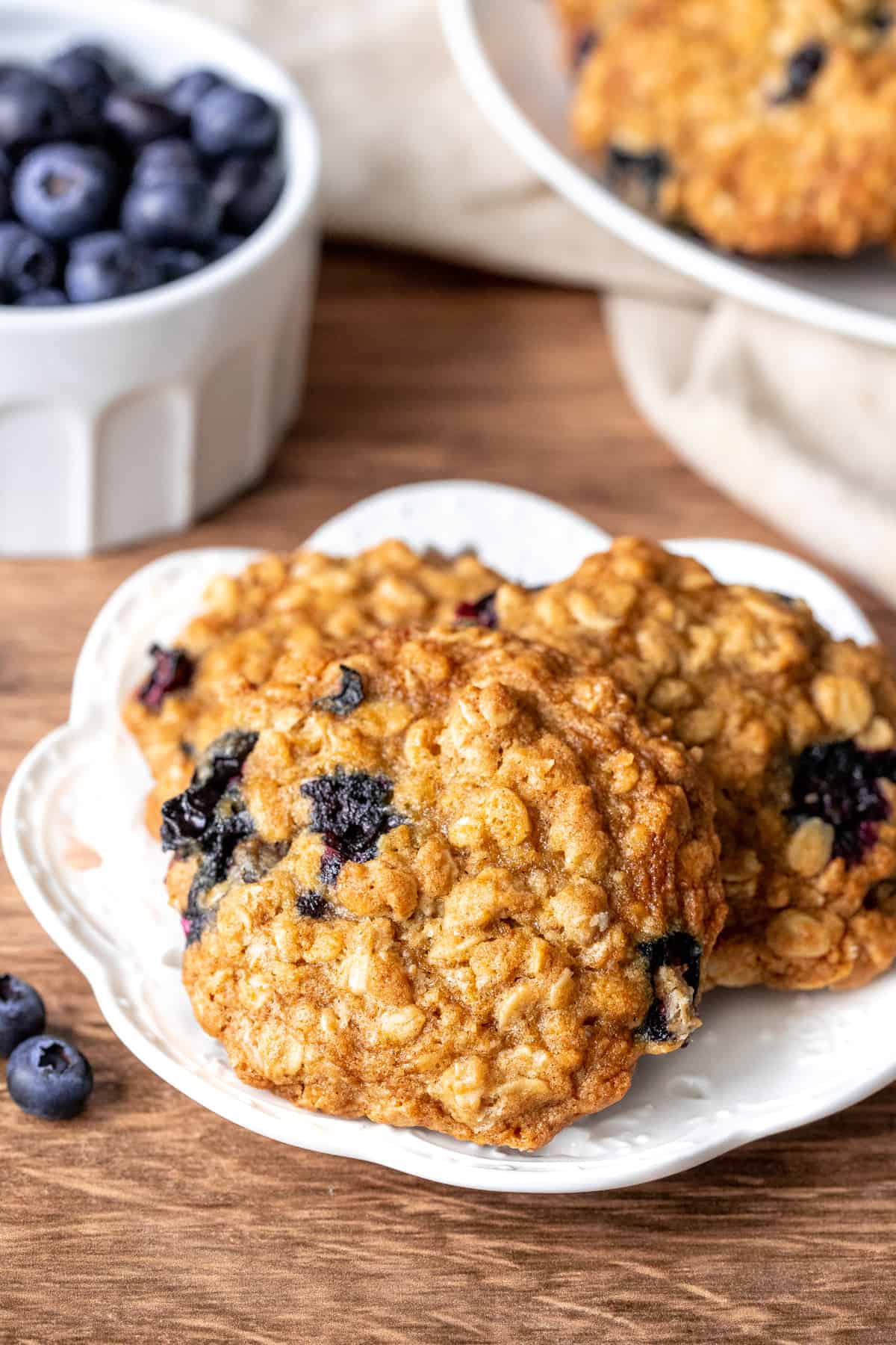 Plate of 4 blueberry oatmeal cookies