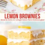 Lemon brownies are insanely delicious with a fudgy texture, bright lemon flavor and sweet lemon glaze. They're sometimes called lemonies or lemon blondies - but either way they mean delicious. The recipe is simple and straight forward, and you end up with a delicious lemon dessert that's perfect for spring and tastes like sunshine. #lemon #blondies #brownies #citrus #glazed #chewy from Just So Tasty