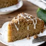 Slice of zucchini coffee cake on a plate