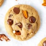 Peanut butter pretzel chocolate chip cookie, from above