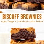 If you love cookie butter - then you need to try these Biscoff brownies. They're incredibly fudgy with swirls and pools of Biscoff and topped with crunchy Lotus cookies. The combo of rich brownie and cookie butter is impossible to resist.