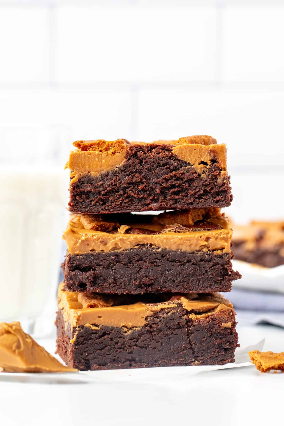 Cookie butter brownies, one on top of each other