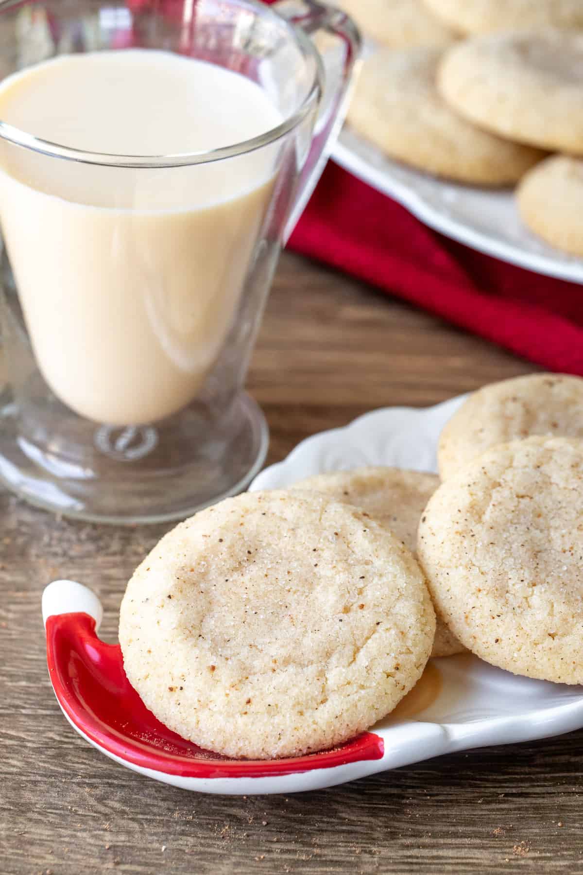 Small Santa plate with eggnog snickerdoodles and glass of eggnog
