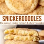 These snickerdoodles are soft and chewy with a delicious cinnamon sugar coating. The recipe is very simple and there's no need to chill the dough - so you can go from ingredients to fresh cookies in very little time. These cookies always receive rave reviews and will have you reaching for another. #chewy #snickerdoodles #cinnamonsugar #chewysnickerdoodles #favoritesnickerdoodles #christmascookies #holidaycookies from Just So Tasty