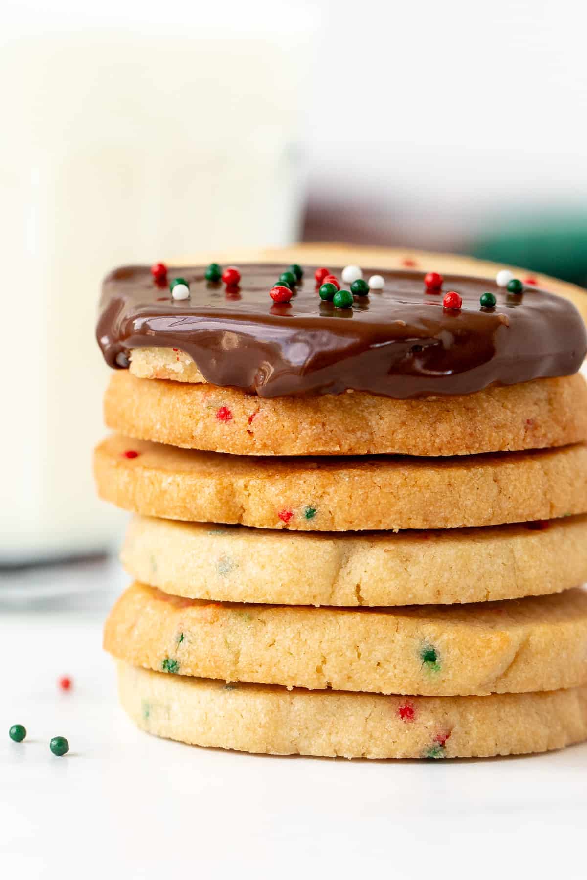 Stack of Christmas sprinkle slice and bake cookies