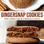 These classic gingersnap cookies have a delicious ginger molasses flavor with crinkly tops and a nice crunch. The recipe can be made from start to finish in very little time, thanks to the fact that there's no need to chill the dough. These gingersnaps are perfect for making around the holidays and gifting to friends and family, but they're equally delicious all year round. #gingersnaps #gingersnapcookies #crispy #gingercookies #gingermolasses #christmascookies from Just So Tasty