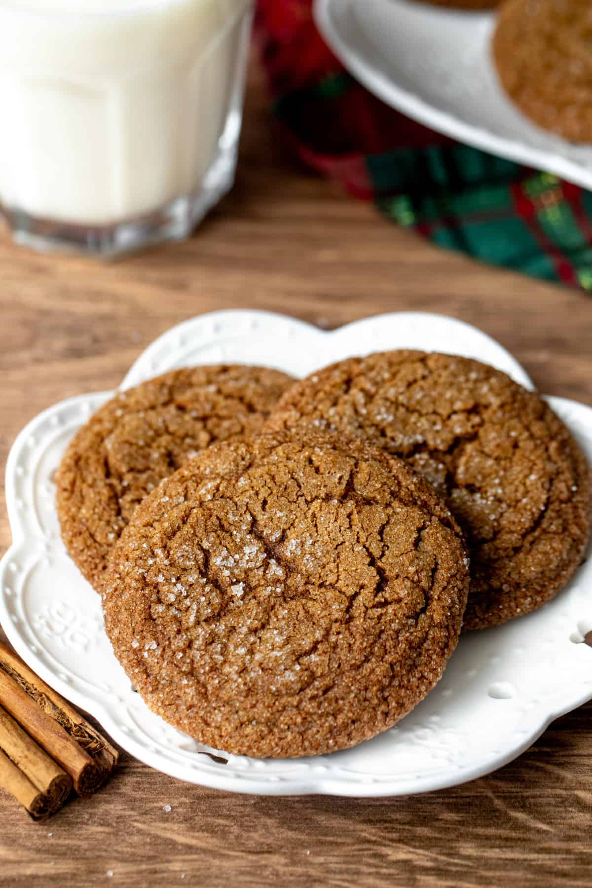 Small plate of three crispy ginger cookies