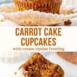 These carrot cake cupcakes with cream cheese frosting are incredibly moist with the perfect carrot cake flavor thanks to warm spices, vanilla and grated carrots. The cream cheese frosting is thick, creamy and tangy. They're perfect for Easter or spring, and so adorable with carrot toppers. #carrotcake #cupcakes #carrotcakecupcakes #carrotcupakes #creamcheesefrosting #easterdessert #easterbaking #spring from Just So Tasty