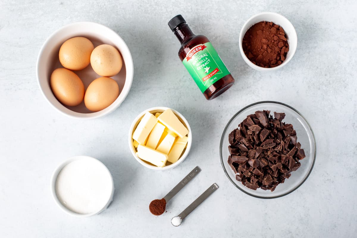 Ingredients for flourless chocolate cake