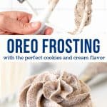 This Oreo frosting will take your cakes, cupcakes and brownies to the next level. It's fluffy and decadent with a delicious cookies and cream flavor and takes only 5-10 minutes to make. It can be made with Oreo pieces or fine Oreo crumbs for perfect piping! #oreo #frosting #buttercream #oreofrosting #cookiesandcream from Just So Tasty