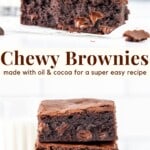 If you like your brownies chewy, gooey and extra chocolatey - then these one-bowl chewy brownies are for you! Made with oil and cocoa powder so you likely won't even need an extra grocery trip, these will remind you of box brownies but are so much more delicious. #brownies #chewy #onebowl #easy #brownieswithoil #brownieswithcocoa from Just So Tasty