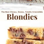 This easy blondie recipe makes bars that are chewy, a little gooey, and completely addictive. You can add in chocolate chips, M&Ms, walnuts, or whatever mix-ins you like - meaning these blondies are infinitely adaptable, and the perfect switch-up from making brownies. An easy, one-bowl, no mixer recipe. #blondies #blondierecipe #chocolatechipblondies from Just So Tasty