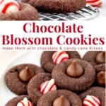 These chocolate blossom cookies are soft, chewy and fudgy with a delicious chocolate flavor, crunchy sugar coating and a chocolate Hershey's kiss on top. Add these to your Christmas cookie baking!