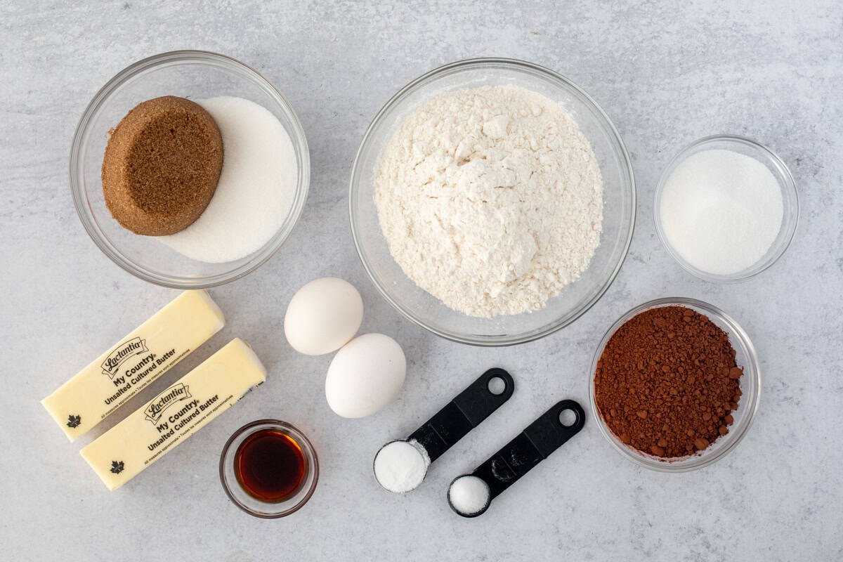 Ingredients for chocolate sugar cookies