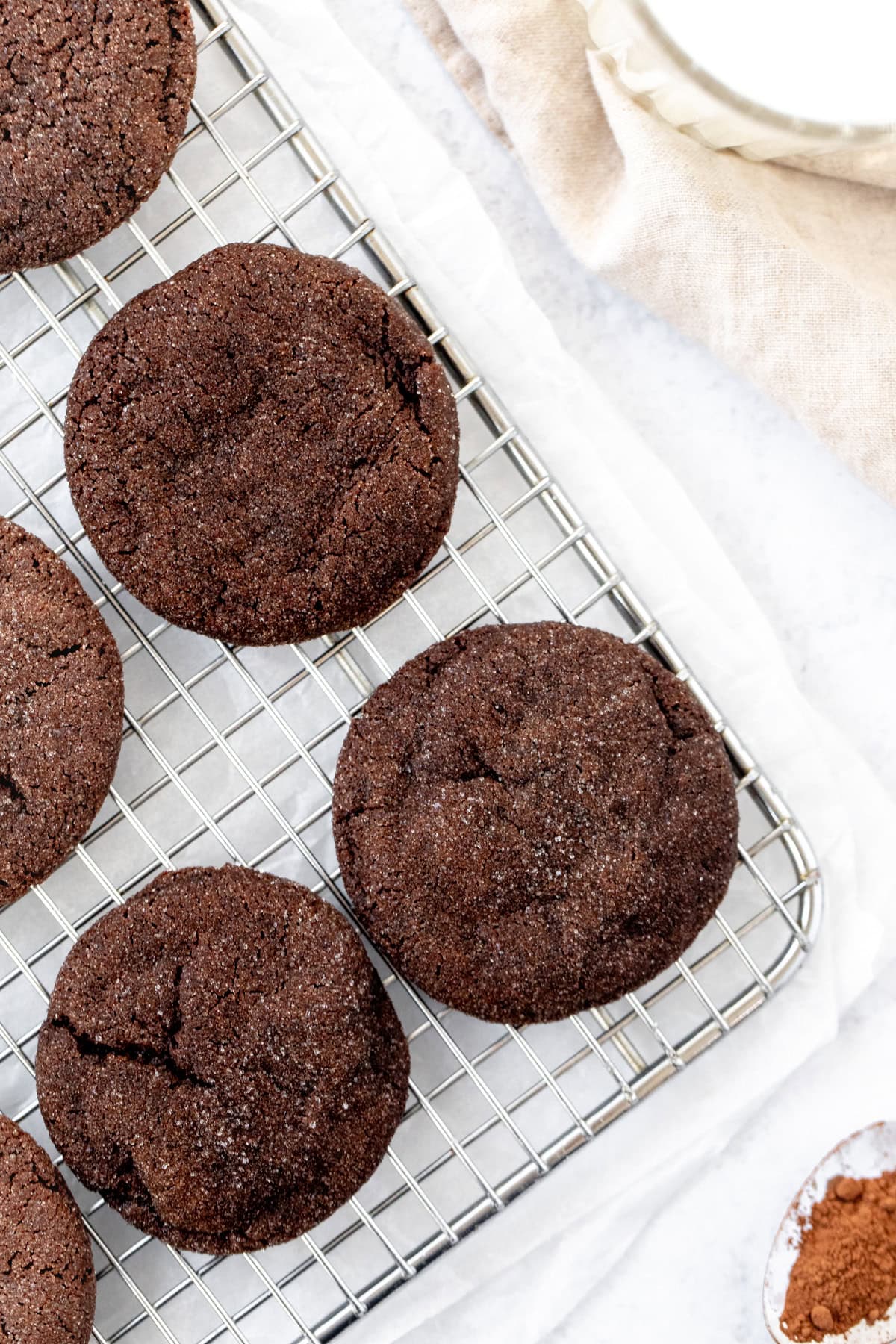 chocolate sugar cookies on a cooling rack