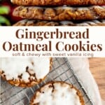 These iced gingerbread oatmeal cookies have a delicious ginger molasses flavor, chewy oatmeal and a sweet vanilla icing. They're classic iced oatmeal cookies, made for the holidays.