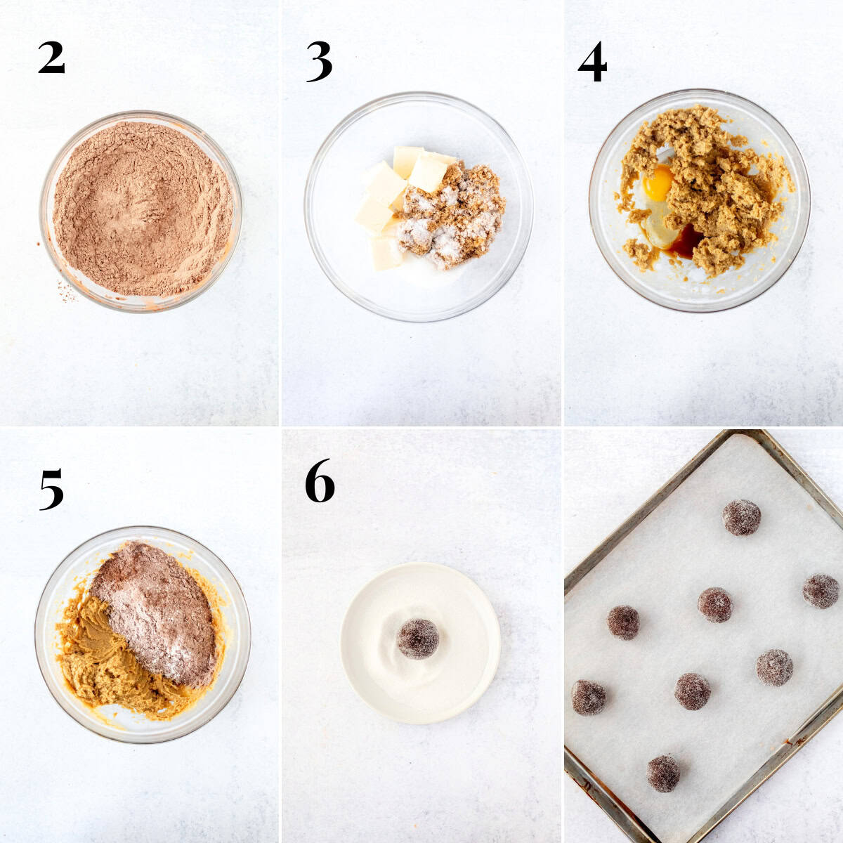 Collage showing step by step process of making chocolate blossom cookies