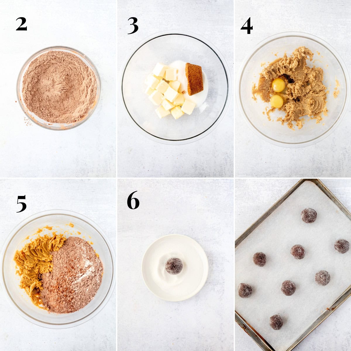 Collage of step by step photos making chocolate sugar cookies