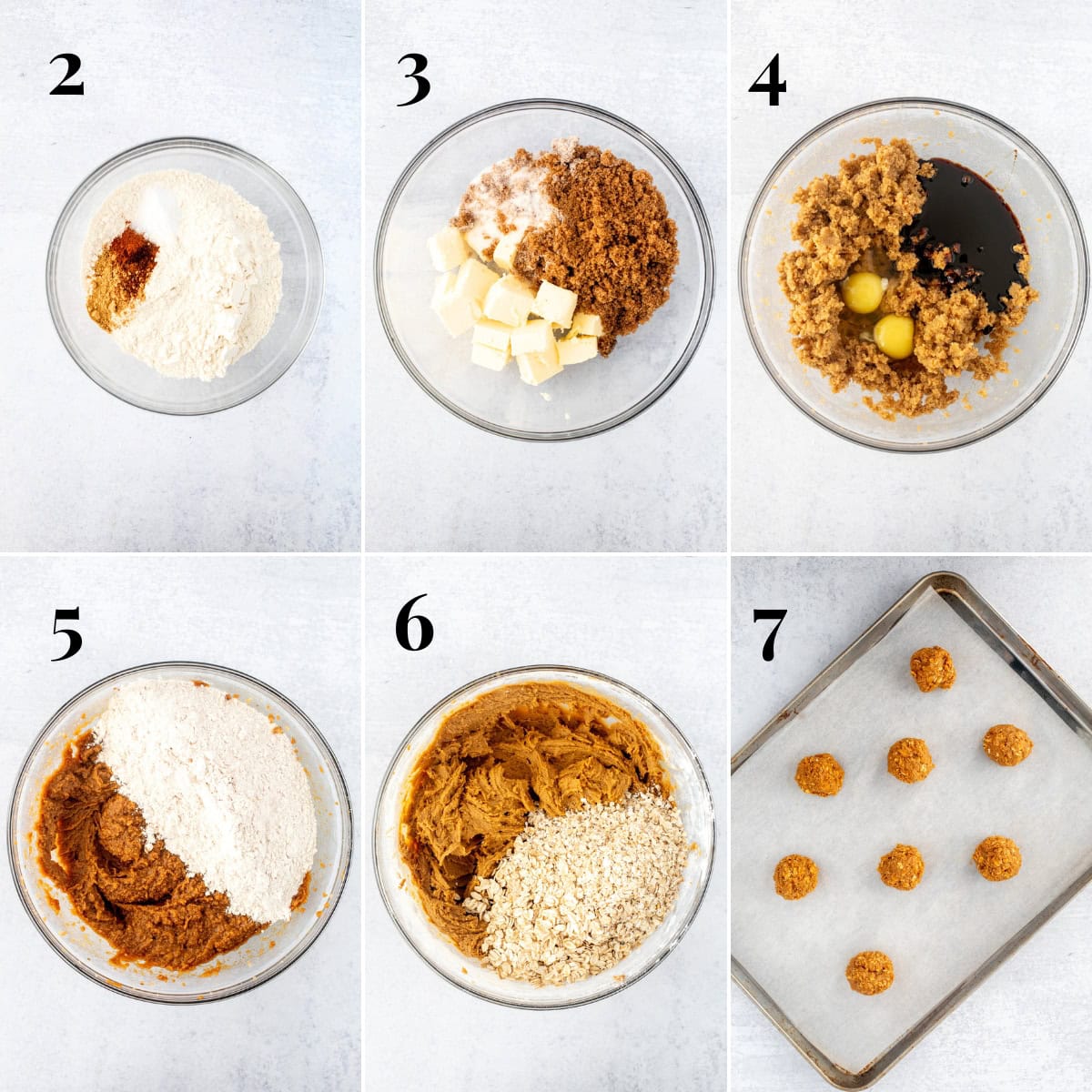 Collage of photos showing the step-by-step process of making iced gingerbread oatmeal cookies