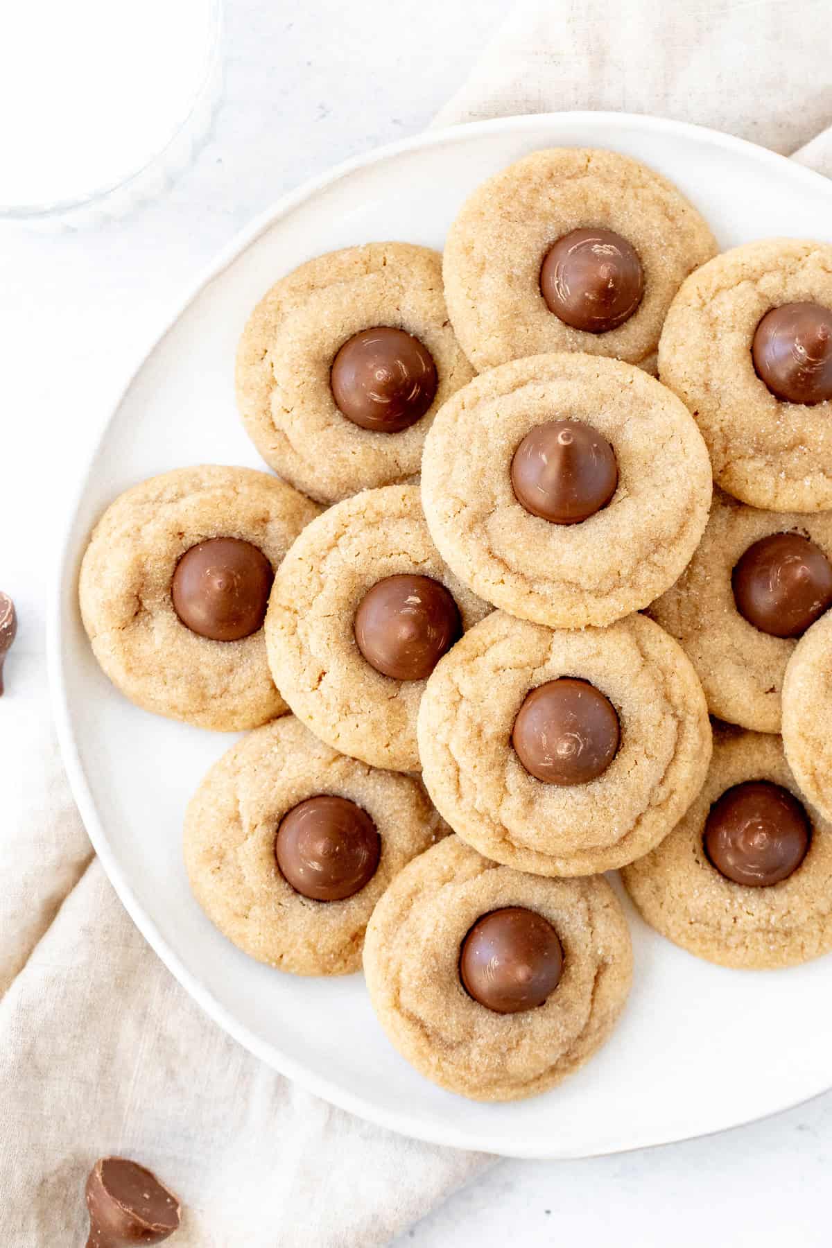Peanut butter blossoms cookies on a plate