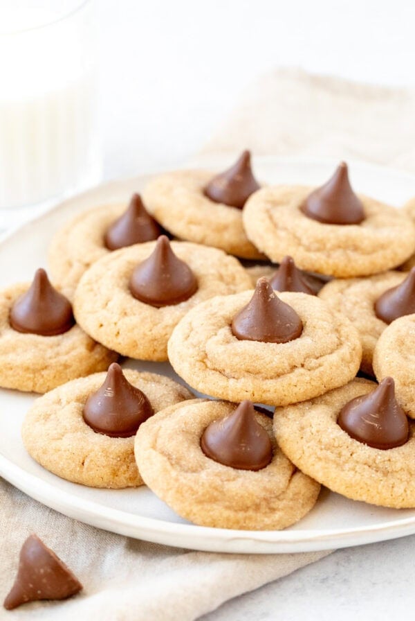 Plate of peanut butter chocolate kiss cookies