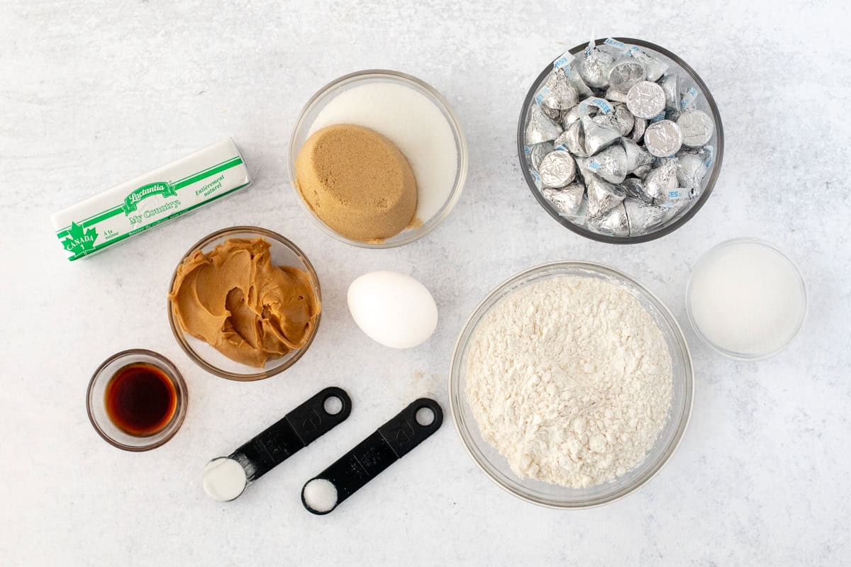 Ingredients for peanut butter blossom cookies