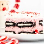 Slice of candy cane icebox cake