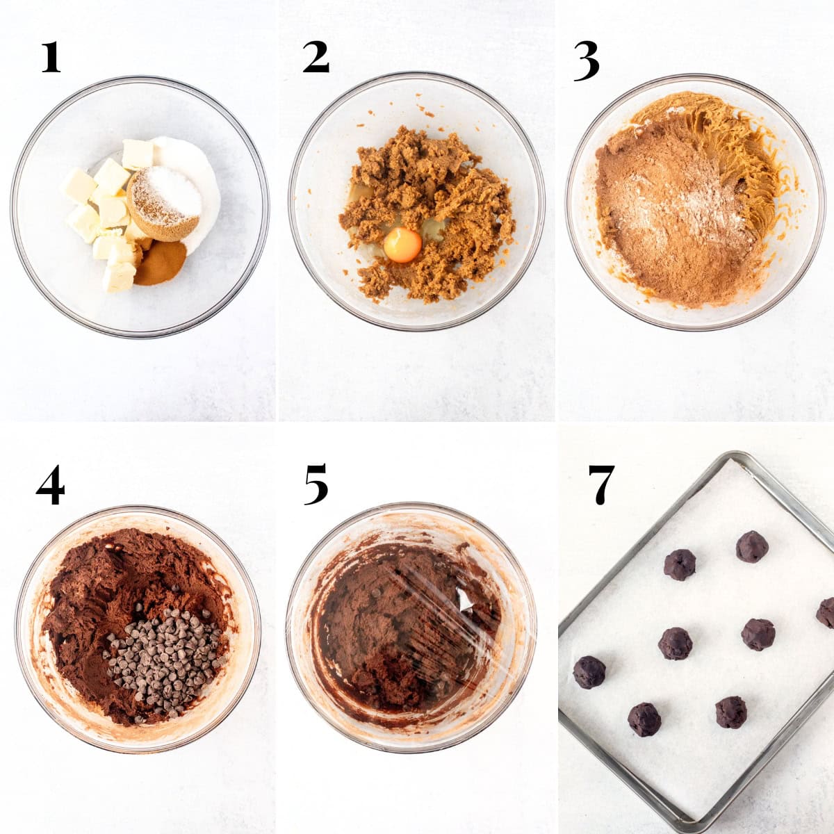 Collage of photos, showing step-by-step how to make peppermint mocha cookie dough