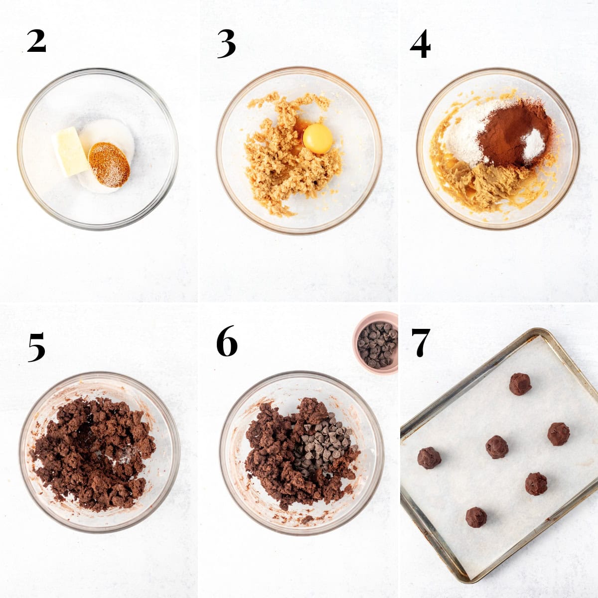 Collage showing step by step photos of how to make small batch chocolate cookies