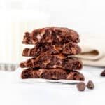 Small batch chocolate cookies, broken in half and stacked on top of one another