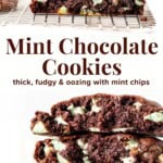 Fudgy chocolate cookies filled with mint chips - these cookies are perfect for anyone who loves mint chocolate. They're thick, fudgy and look especially festive for St Patrick's Day if using green mint chips!