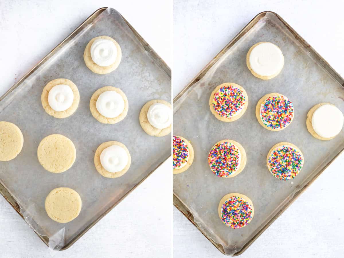 Cookie sheets with dot cake cookies