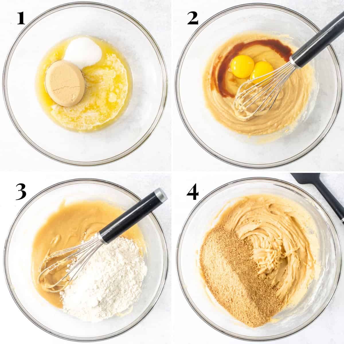 4 step process of making s'more cookie dough bars