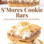 Thick, chewy, and extra gooey - these s'mores cookie bars have everything you love about the classic campfire treat. We're using a cookie dough that's made with graham crackers for that classic s'mores flavor, then the dough is stuffed with a thick layer of milk chocolate and marshmallow fluff.