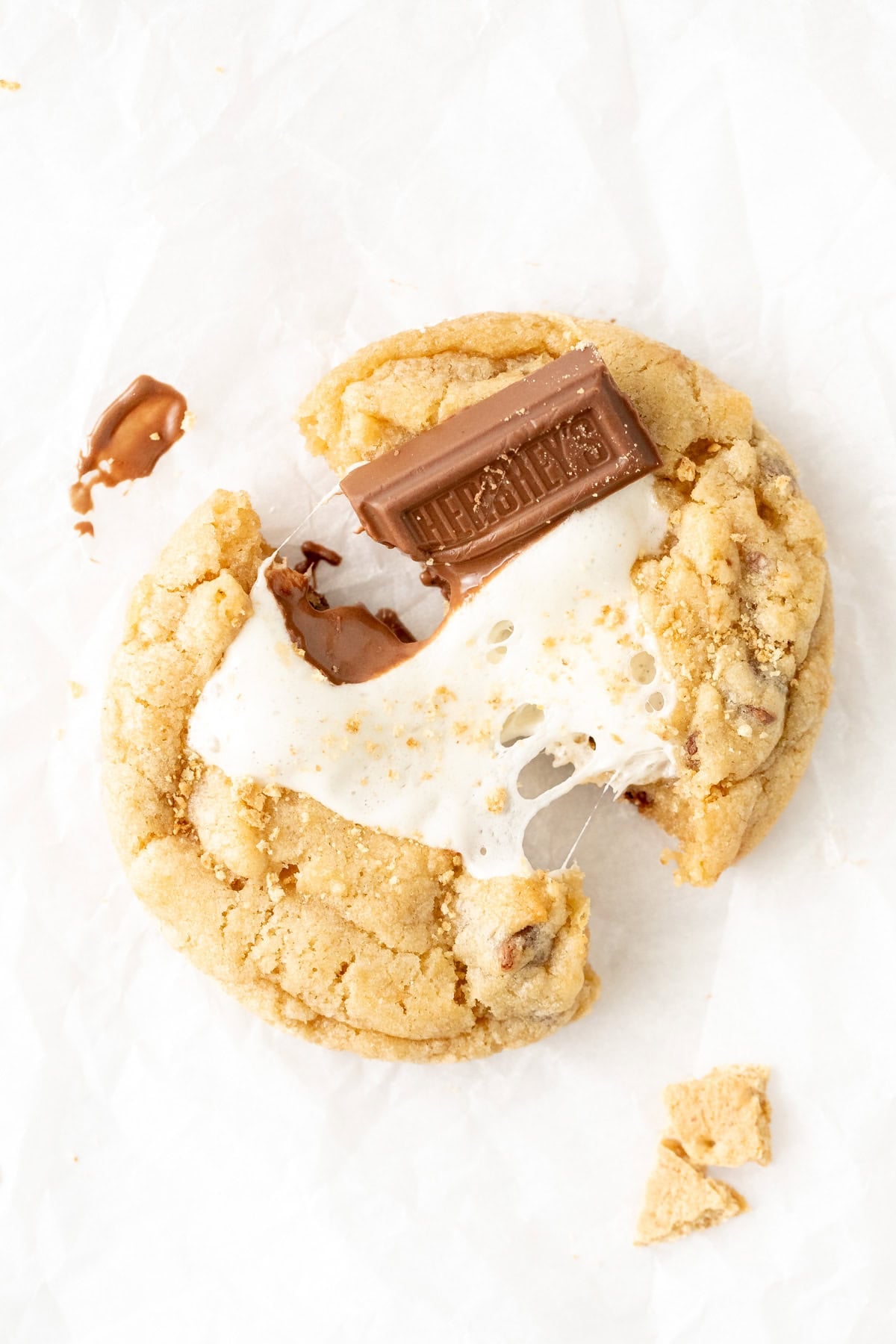 S'mores cookie broken in half