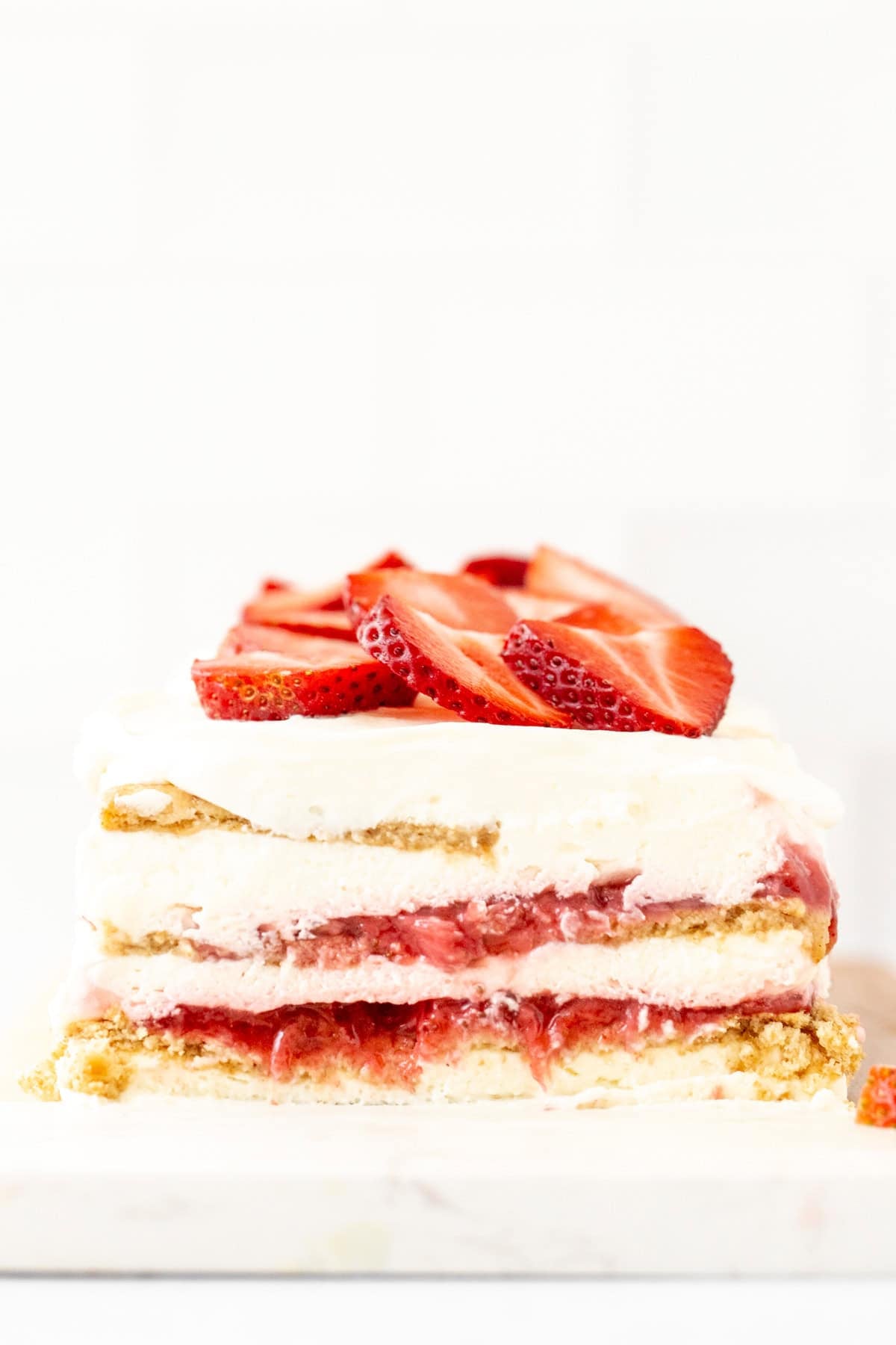 Layered strawberry icebox cake