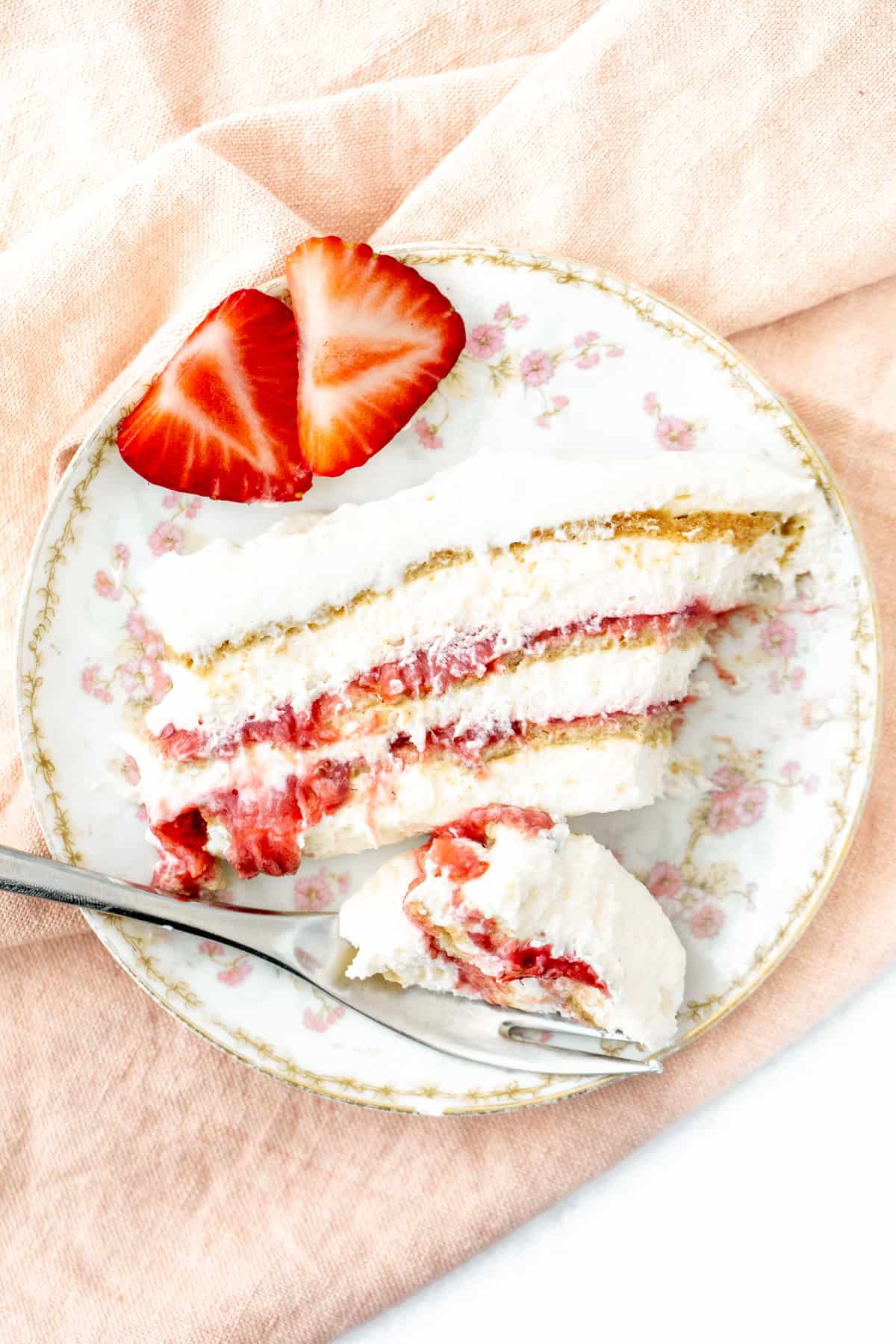 Slice of strawberry cheesecake icebox cake