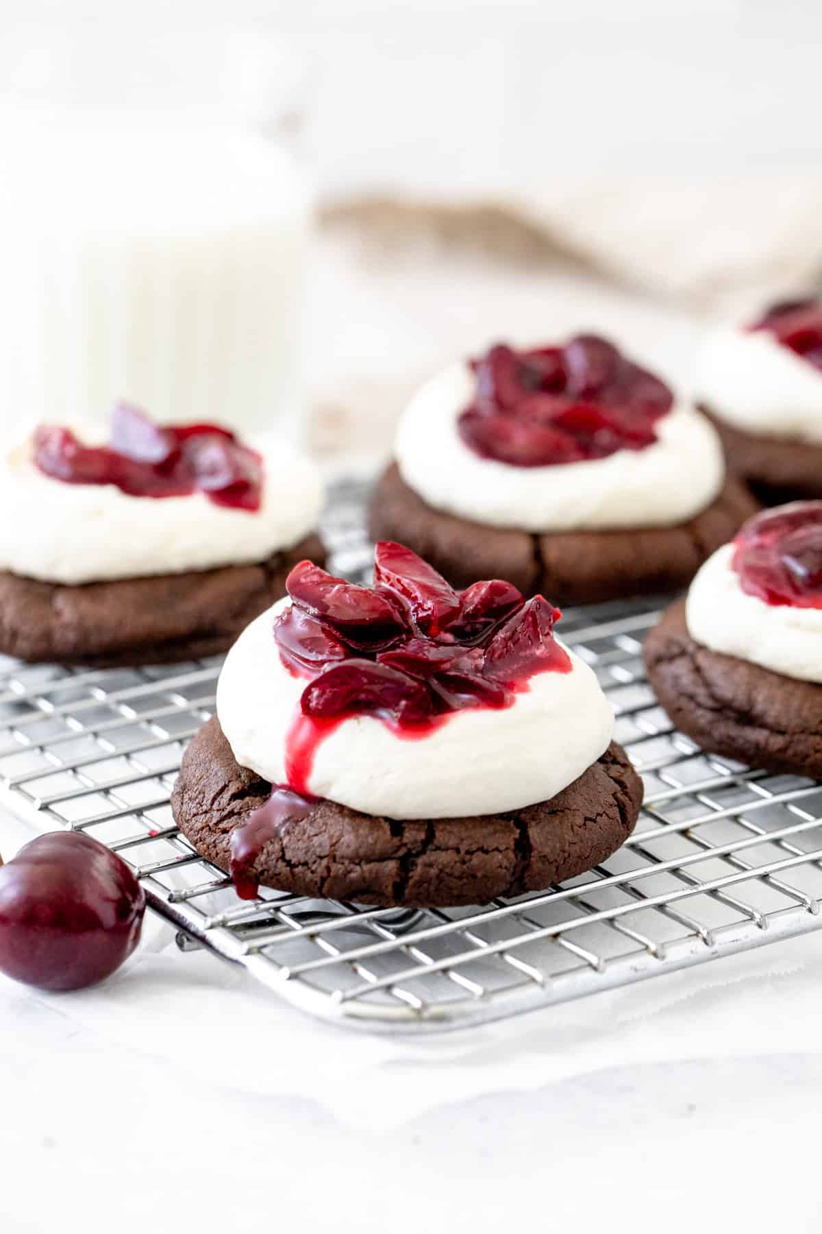 black forest cookies on a cooling rack