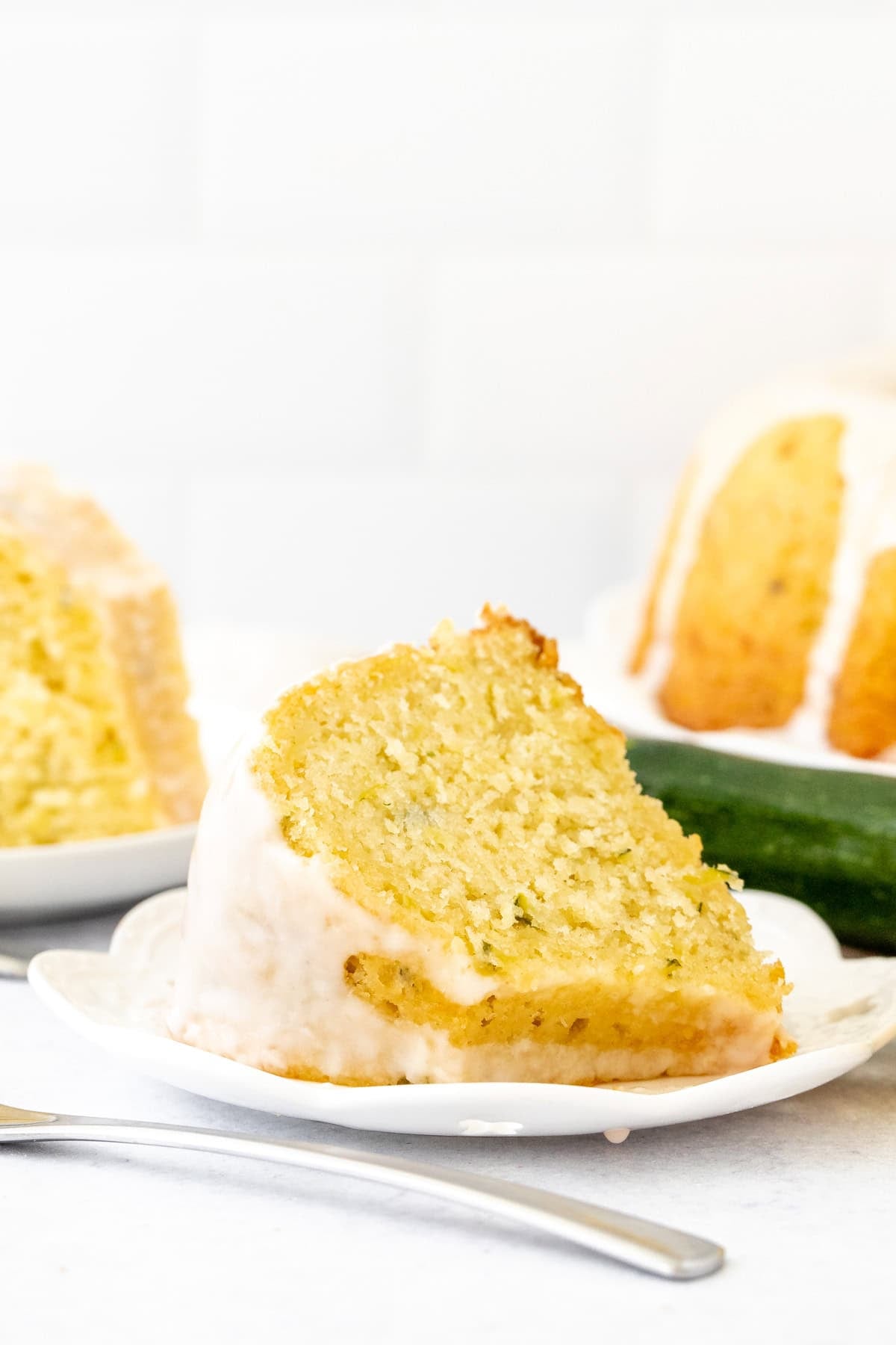 Slice of lemon zucchini bundt cake