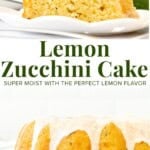 This lemon zucchini cake is incredibly moist with a bright, sunshine-y lemon flavor. It's made in a bundt pan and topped with a drizzle of lemon glaze. It's so simple to make and the perfect recipe for your garden zucchini.
