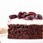Slice of black forest sheet cake