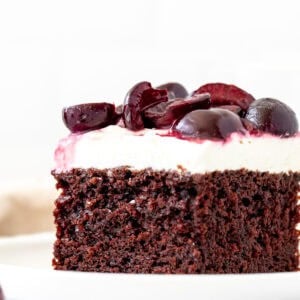Slice of black forest sheet cake