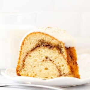 Slice of cinnamon swirl bundt cake