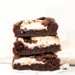 Stack of three marshmallow brownies